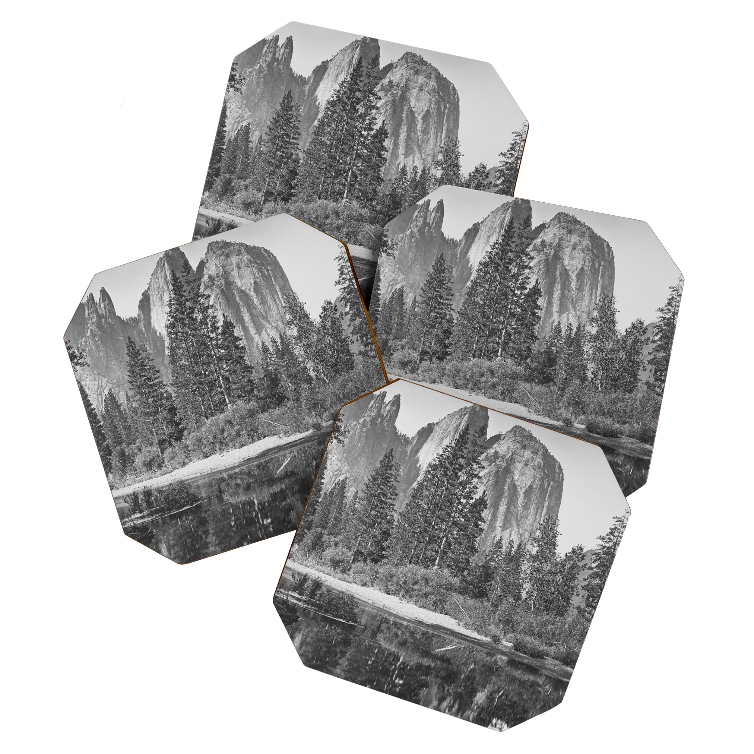 Cathedral Rocks and Reflections, Yosemite black and white photograph by Charles Leander Weed Coaster Gallery Image 1