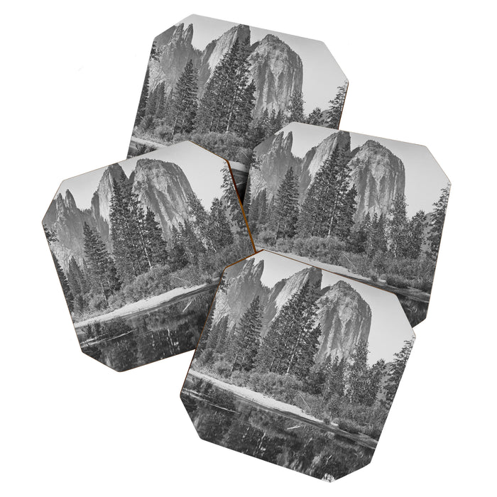 Cathedral Rocks and Reflections, Yosemite black and white photograph by Charles Leander Weed Coaster Gallery Image 1