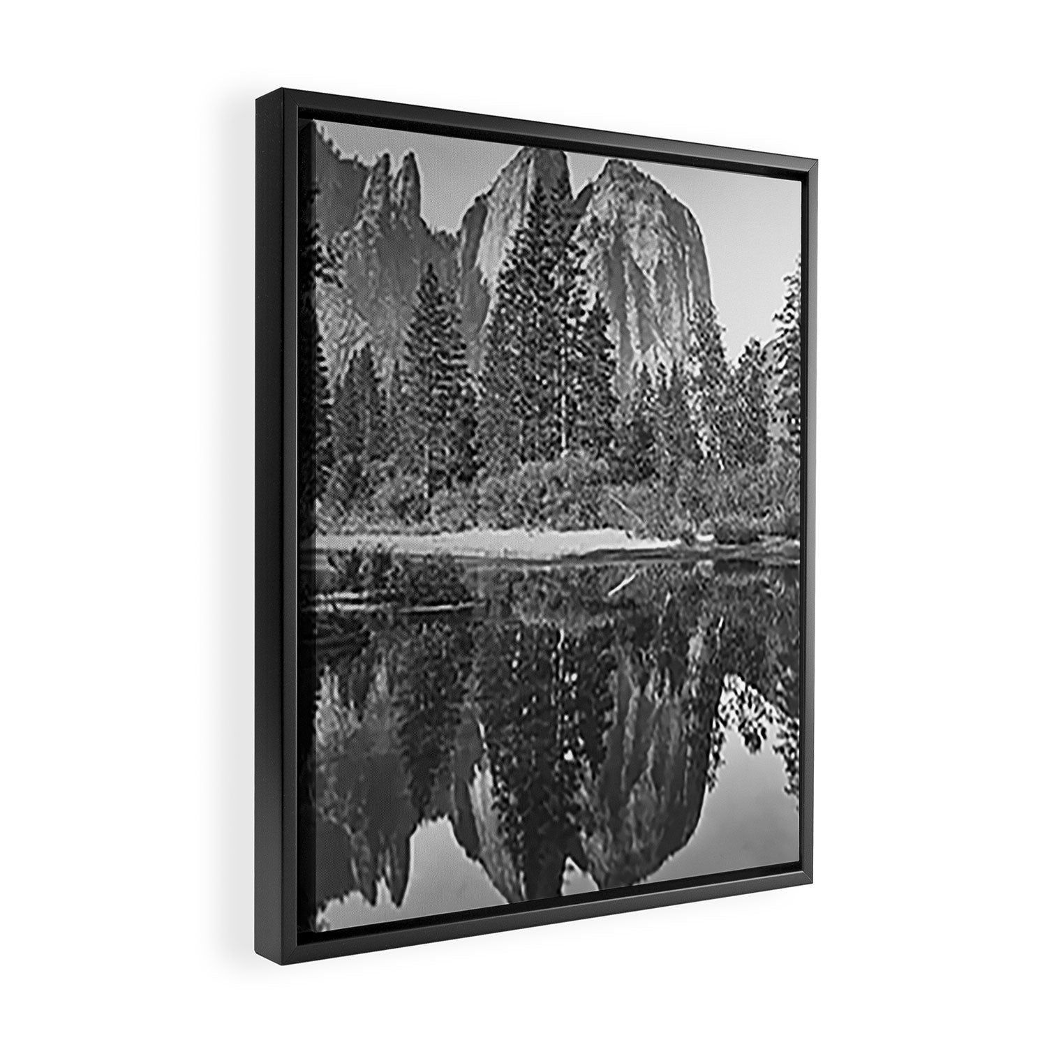 Cathedral Rocks and Reflections, Yosemite black and white photograph by Charles Leander Weed Framed Canvas Print Gallery Image 2
