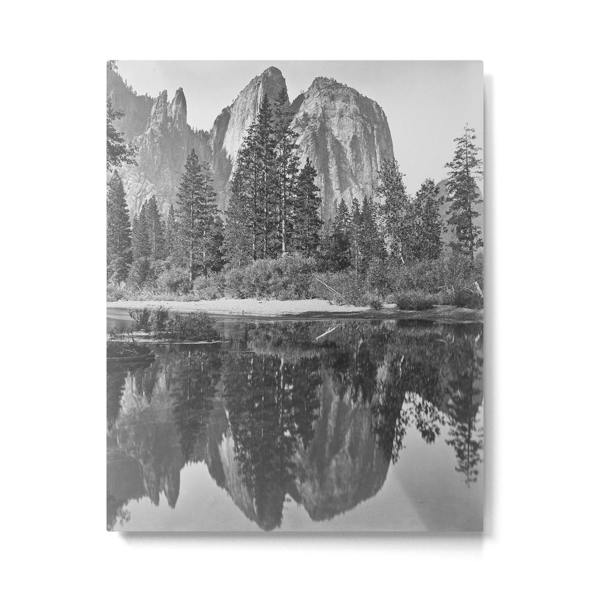Cathedral Rocks and Reflections, Yosemite black and white photograph by Charles Leander Weed Metal Print Gallery Image 6