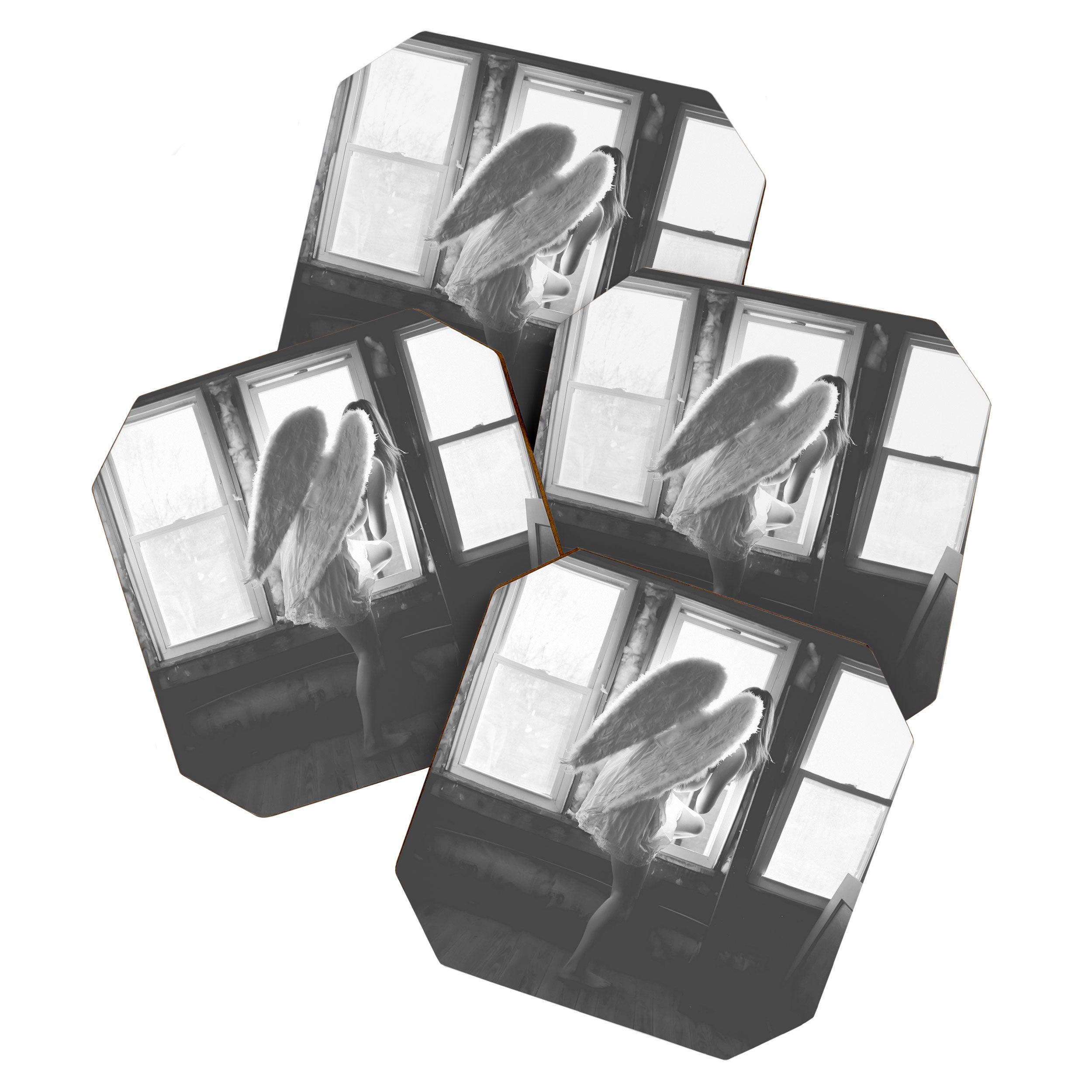 Caught Her Sneaking Out the Bathroom Window female angel black and white photograph - photography - photographs wall decor Coaster Gallery Image 1