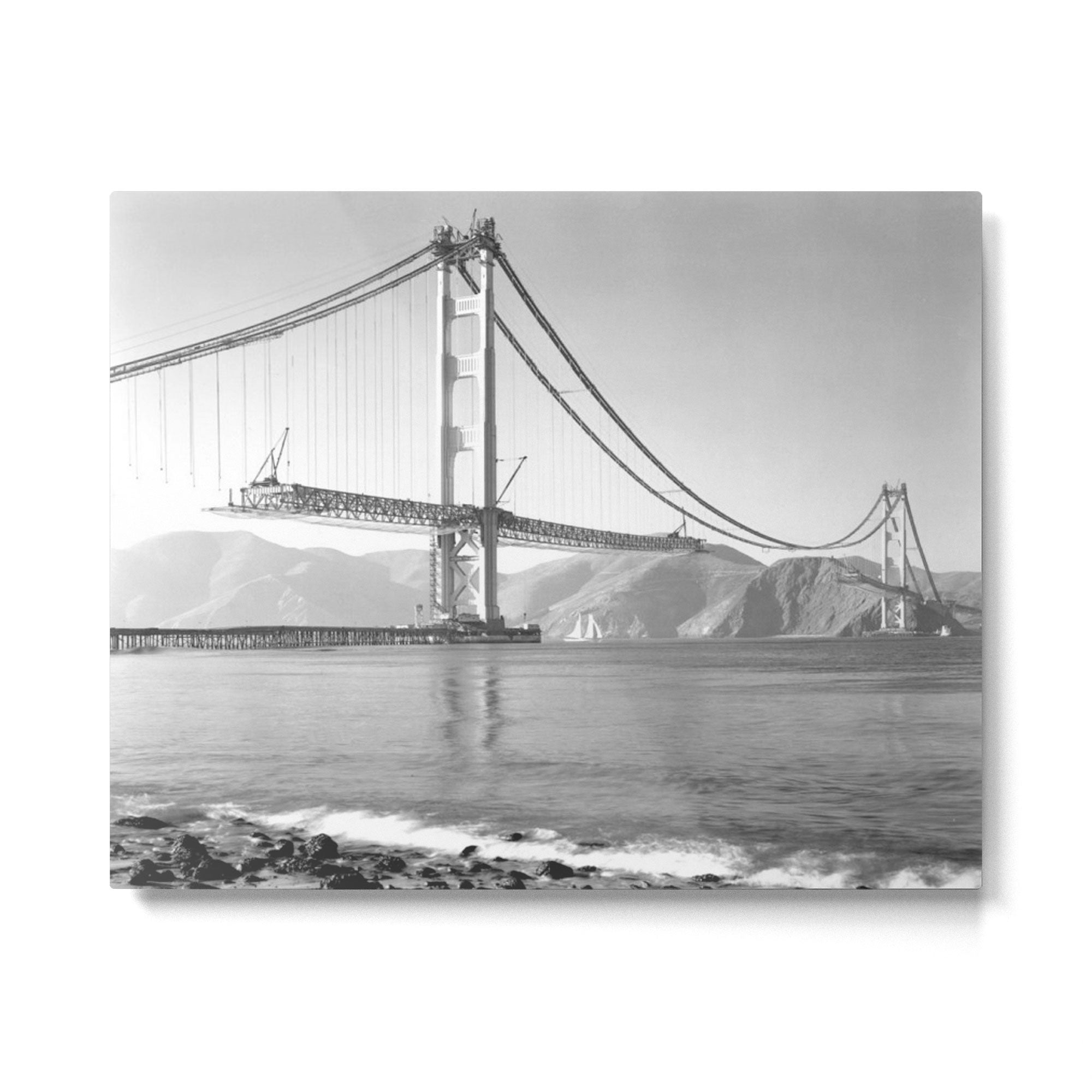 Construction of the Golden Gate Bridge, 1935, San Francisco Bay black and white photograph Metal Print Gallery Image 6