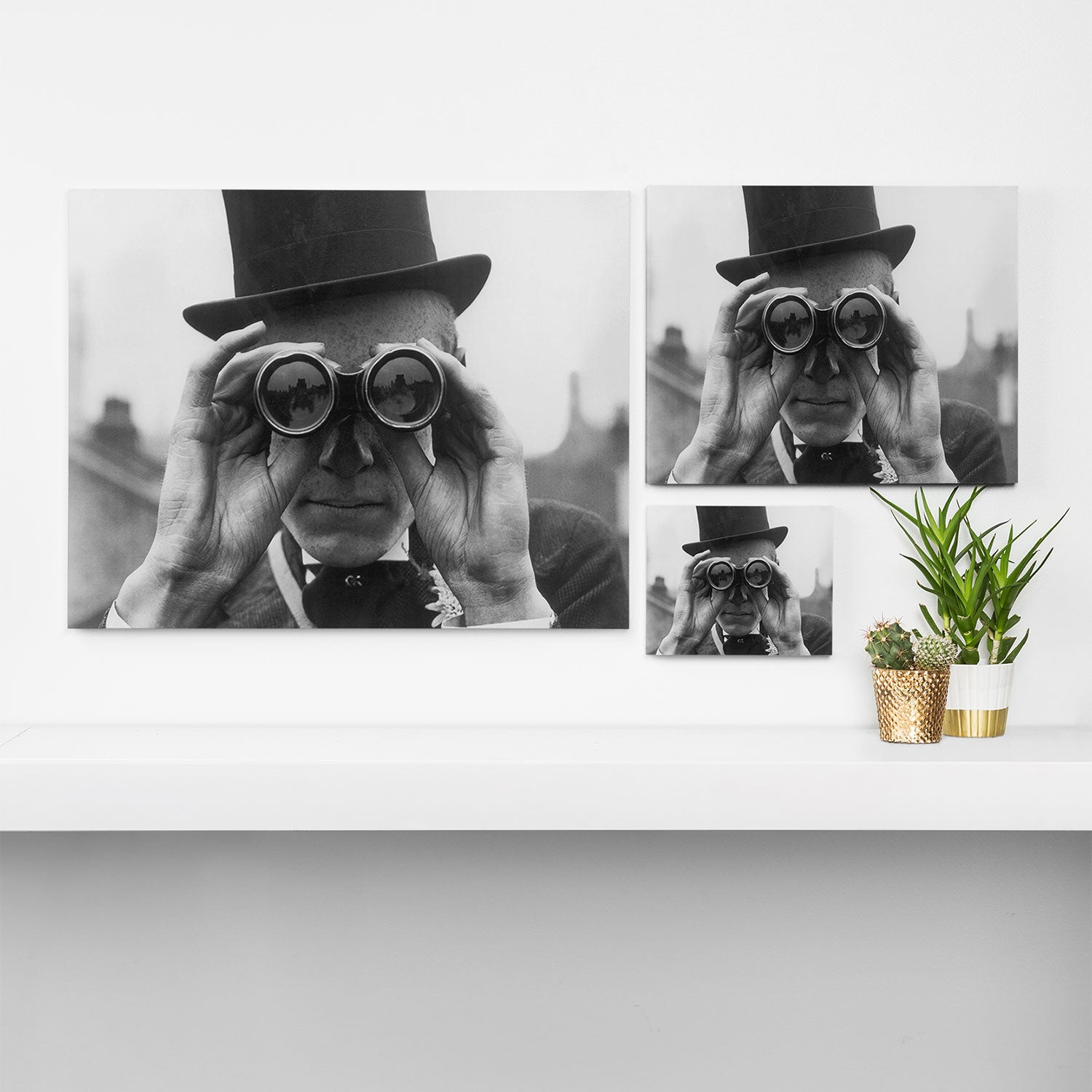 Derby Spectator watching ponies with opera glasses black and white photograph - photography - photographs Canvas Print Gallery Image 3