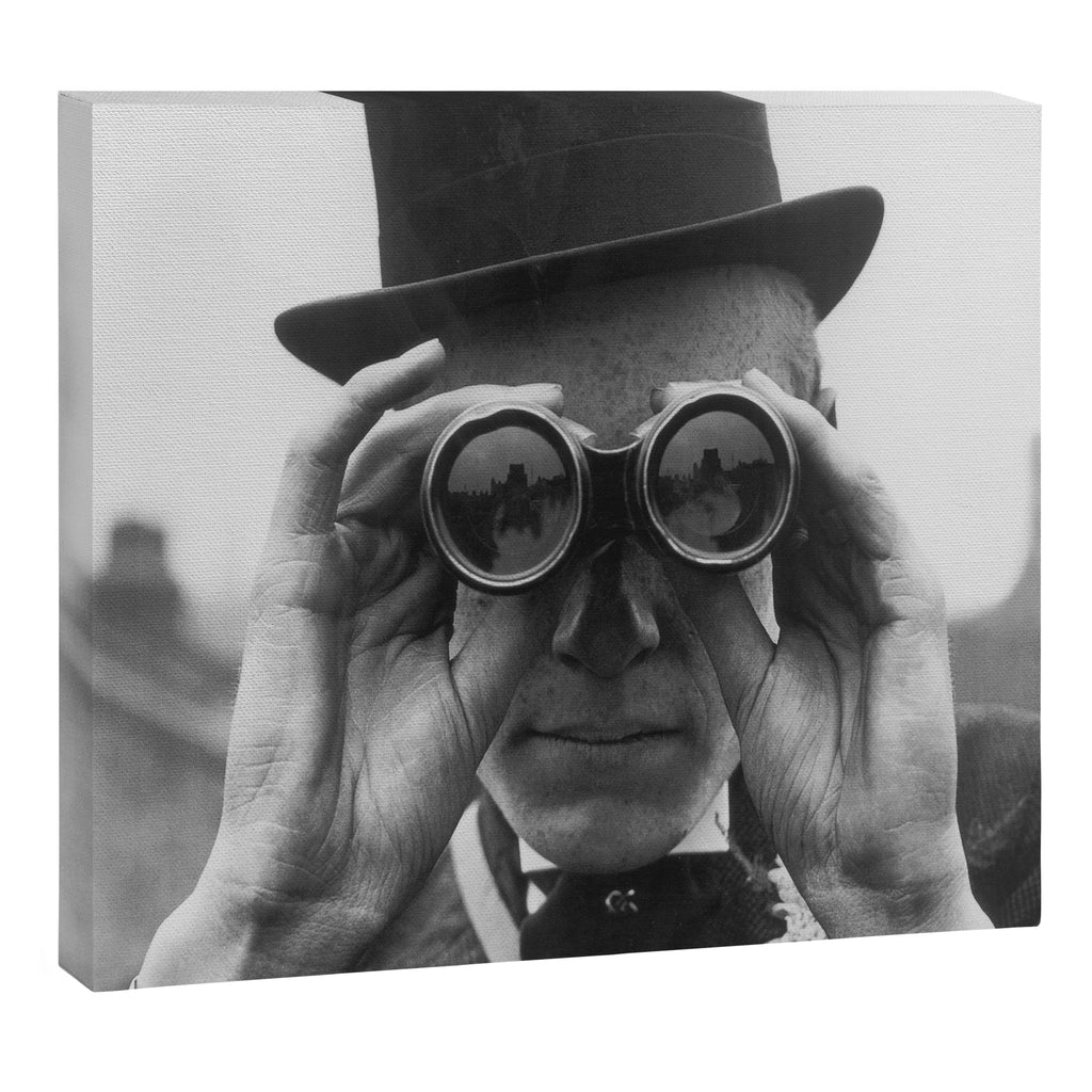 Derby Spectator watching ponies with opera glasses black and white photograph - photography - photographs Canvas Print Gallery Image 3