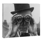 Derby Spectator watching ponies with opera glasses black and white photograph - photography - photographs Canvas Print Gallery Image 3