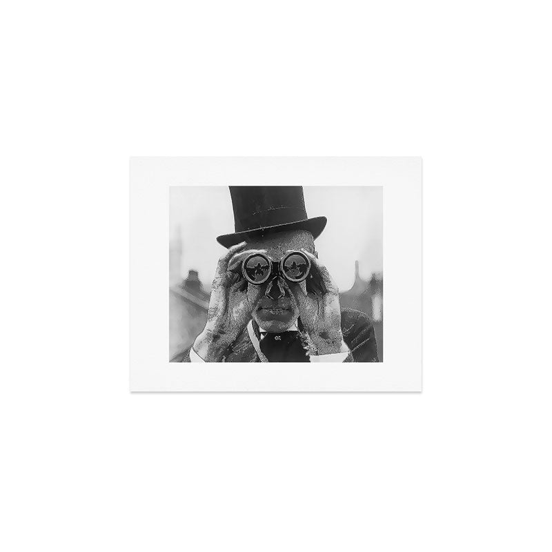 Derby Spectator watching ponies with opera glasses black and white photograph - photography - photographs Art Print Gallery Image 1