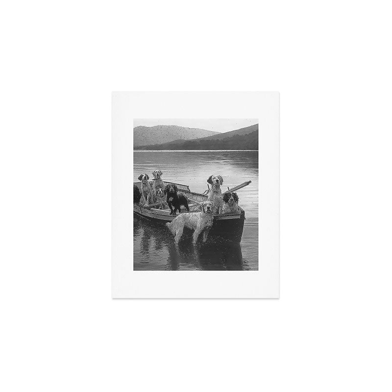 Dogs on a boat black and white canine photograph portrait - photographs - photography Art Print Gallery Image 1
