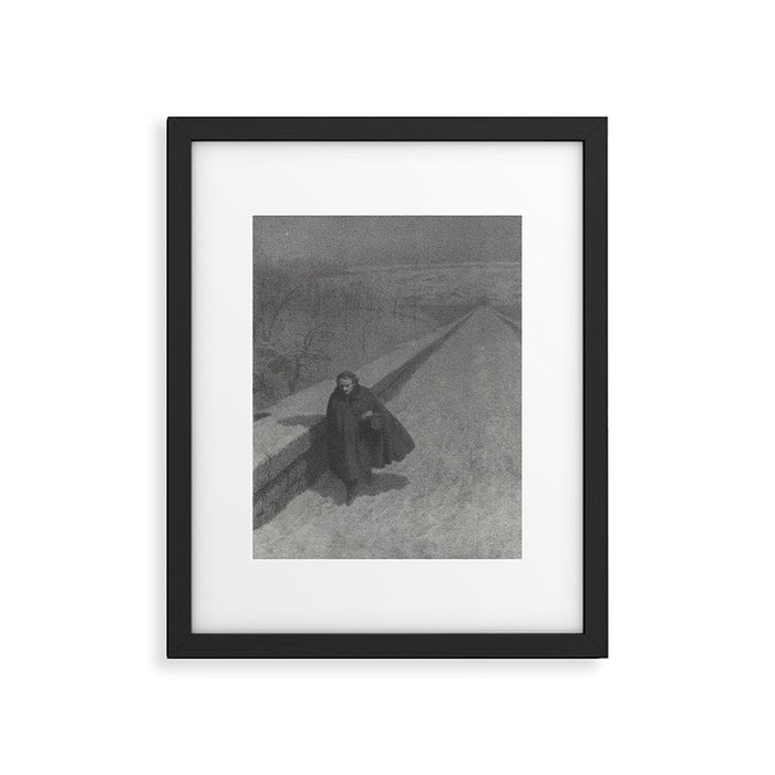 Edgar Allan Poe Walking the Bronx's High Bridge black and white lithograph  Framed Art Print Gallery Image 1