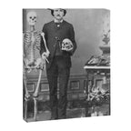 Edgar Allan Poe with Skull and Skeleton macabre black and white photograph Canvas Print Gallery Image 8