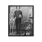 Edgar Allan Poe with Skull and Skeleton macabre black and white photograph Framed Canvas Print Gallery Image 8