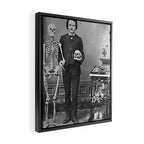 Edgar Allan Poe with Skull and Skeleton macabre black and white photograph Framed Canvas Print Gallery Image 2