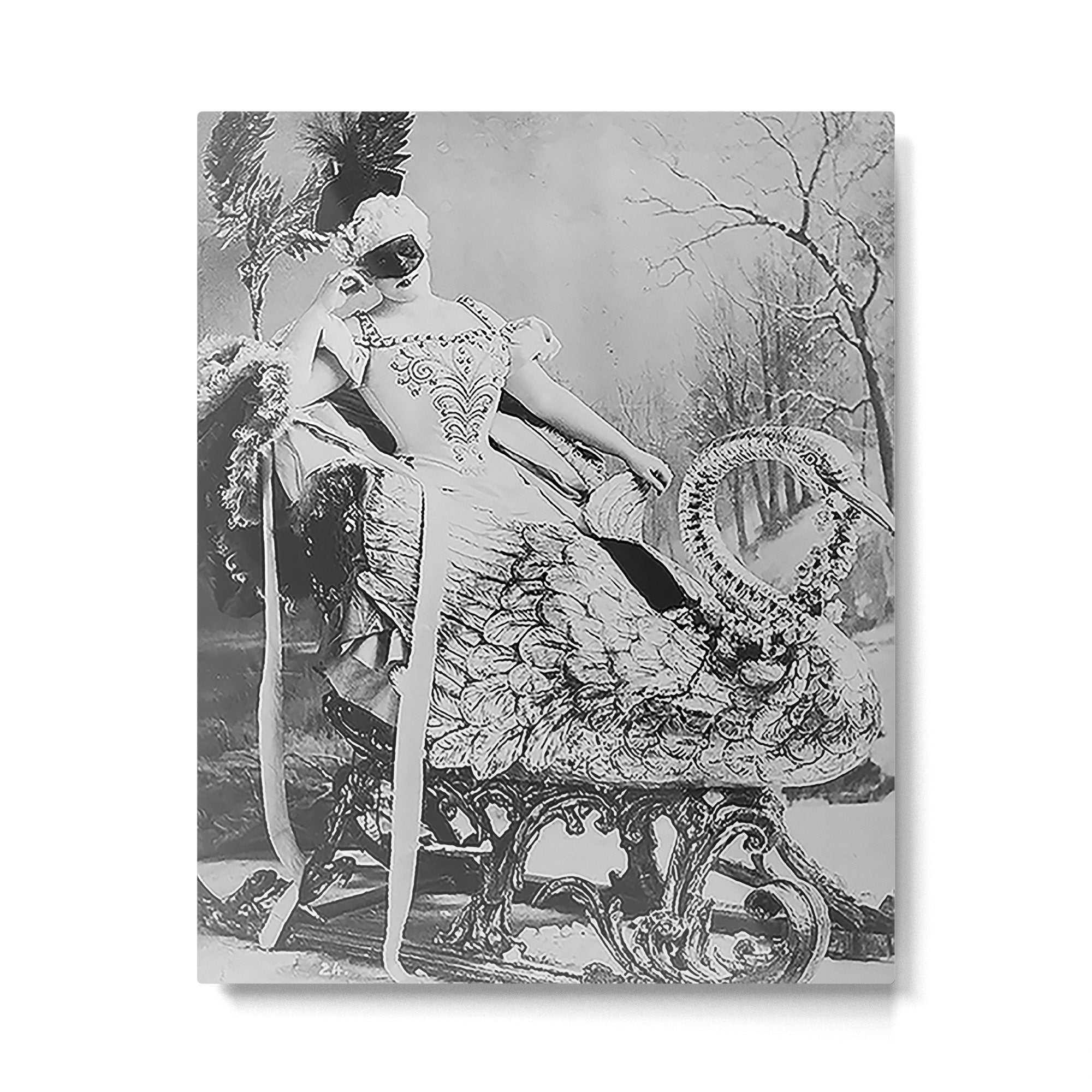 Eyes wide open, Lillian Russell, 1895 seated masquerade ball portrait black and white photograph Metal Print Gallery Image 6