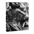 Fearless Girl facing down the Charging Bull statue of Wall Street black and white photography Canvas Print Gallery Image 8