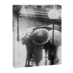 Friends in the Rain with Umbrellas black and white photography Canvas Print Gallery Image 8