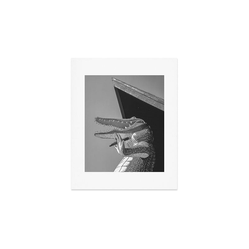 Gatorland Zoo alligator statue Route 1 St. Augustine, Florida everglades black and white photograph Art Print Gallery Image 1