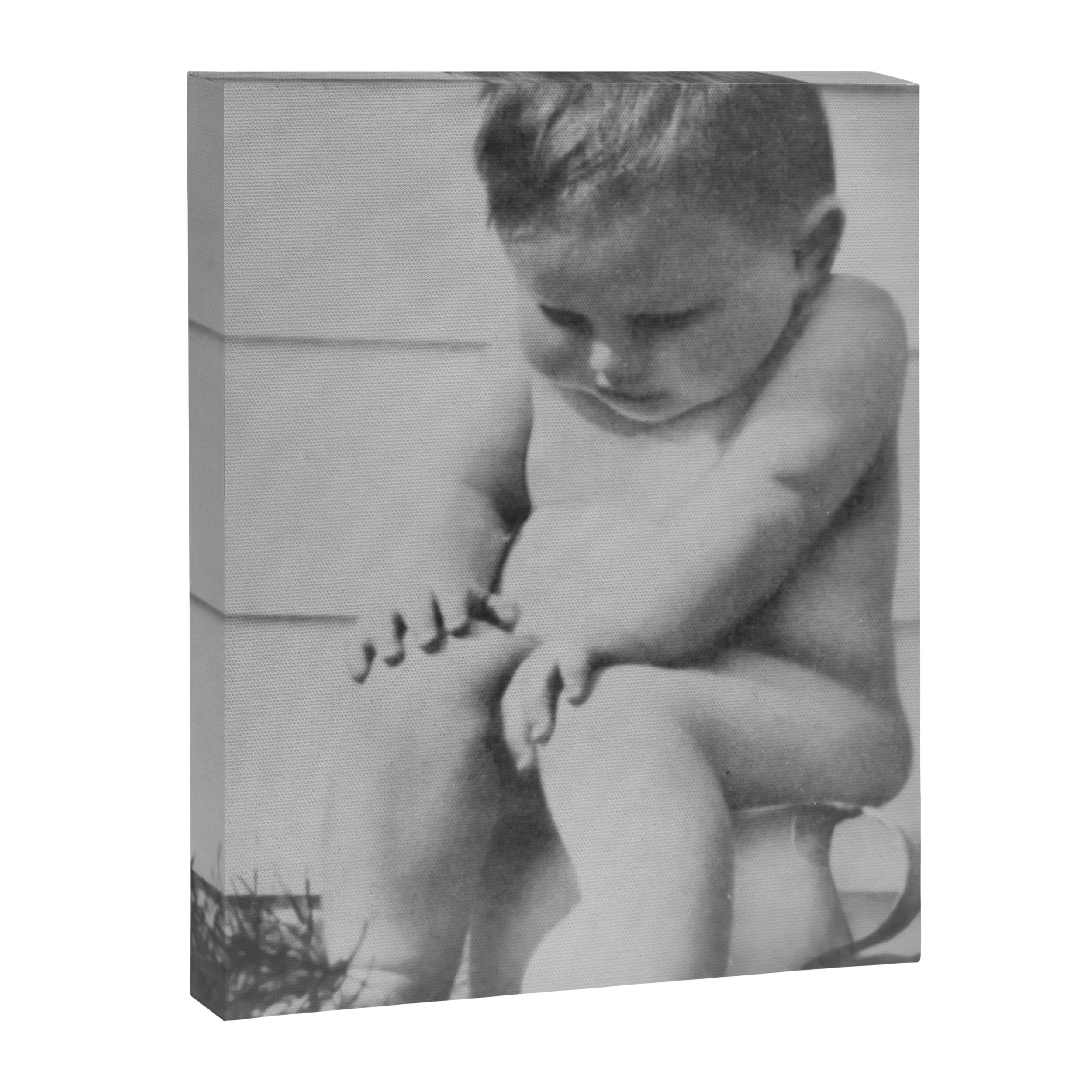 Giving all your effort - funny baby potty training on the pot black and white photograph  Canvas Print Gallery Image 6
