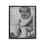Giving all your effort - funny baby potty training on the pot black and white photograph  Framed Canvas Print Gallery Image 6