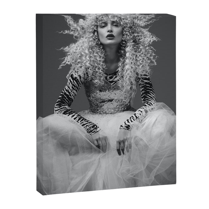 Goldilocks and the three makeup artists female fashion & glamour beautiful blond curls black and white photography - photograph - photographs Canvas Print Gallery Image 1