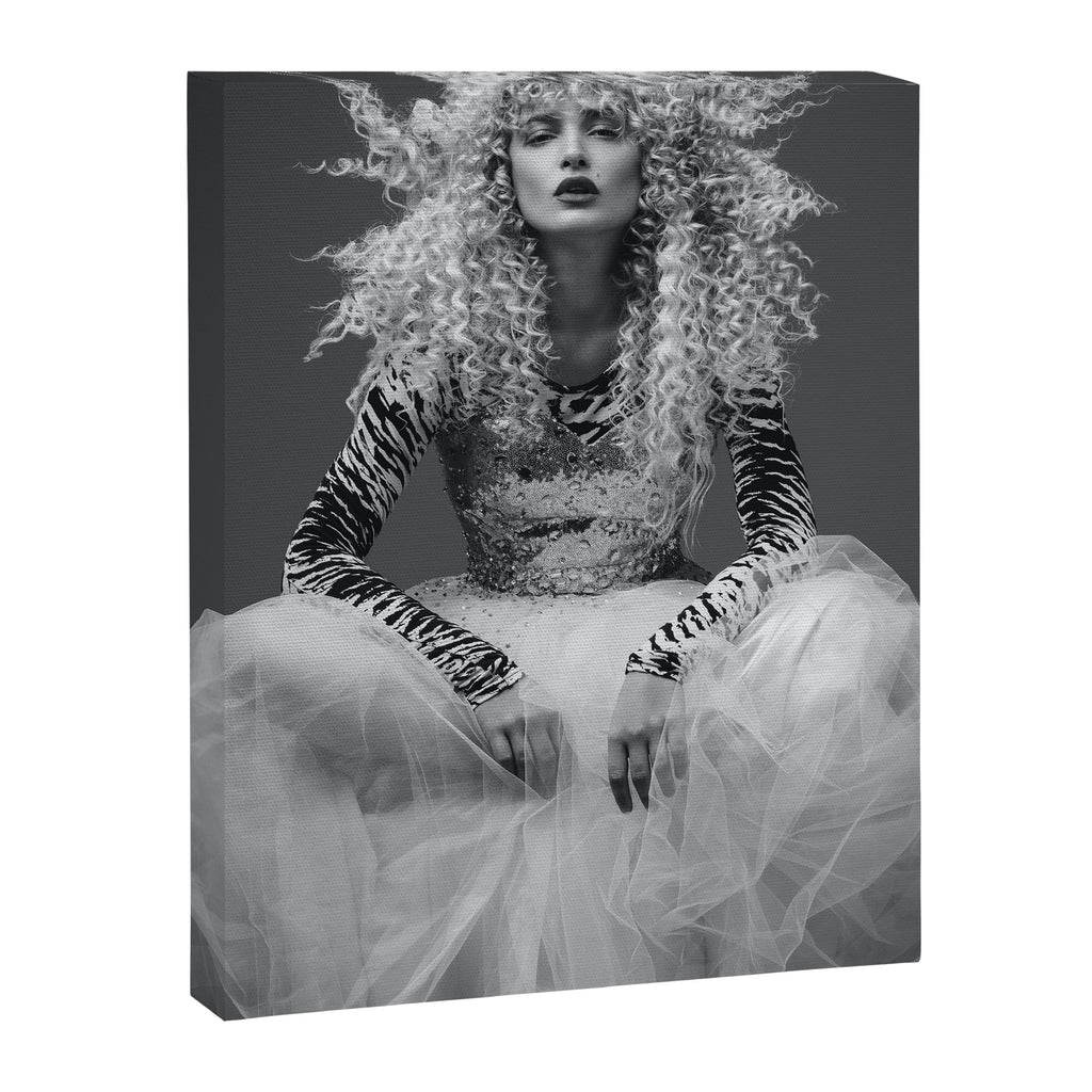 Goldilocks and the three makeup artists female fashion & glamour beautiful blond curls black and white photography - photograph - photographs Canvas Print Gallery Image 8