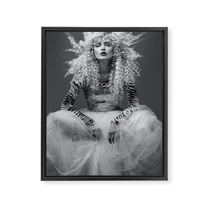 Goldilocks and the three makeup artists female fashion & glamour beautiful blond curls black and white photography - photograph - photographs Framed Canvas Print Gallery Image 1