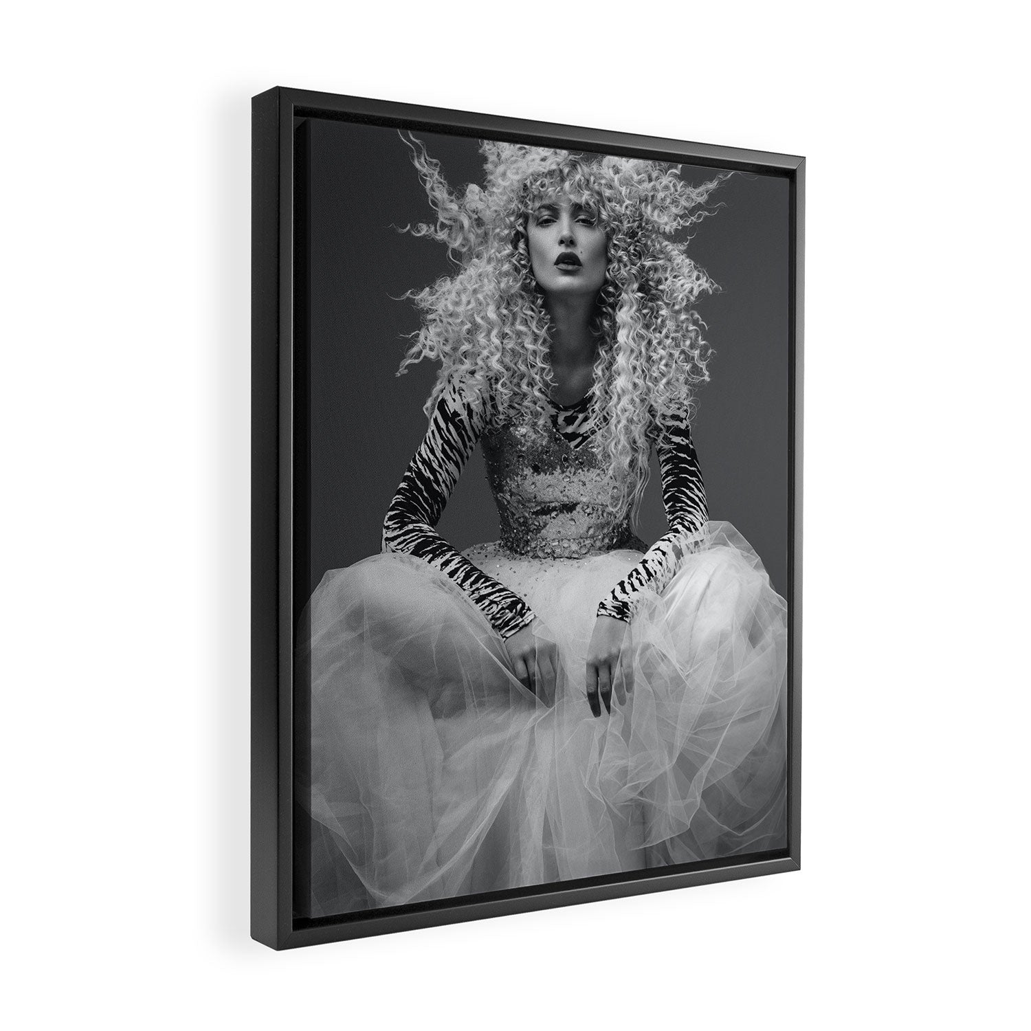 Goldilocks and the three makeup artists female fashion & glamour beautiful blond curls black and white photography - photograph - photographs Framed Canvas Print Gallery Image 2