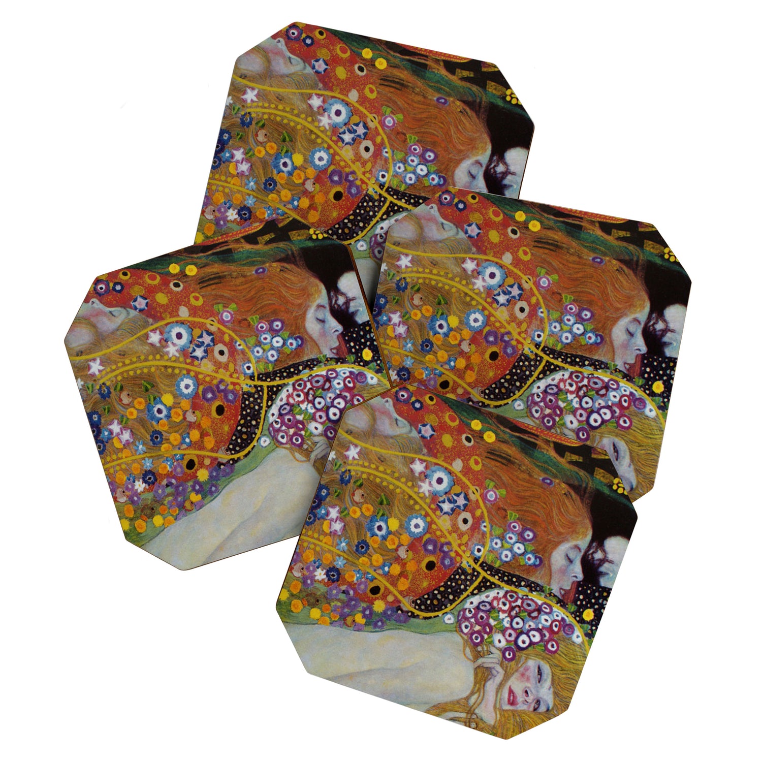 Gustav Klimt - The Mermaids II with poppies oceanic / floral portrait painting Coaster Gallery Image 1