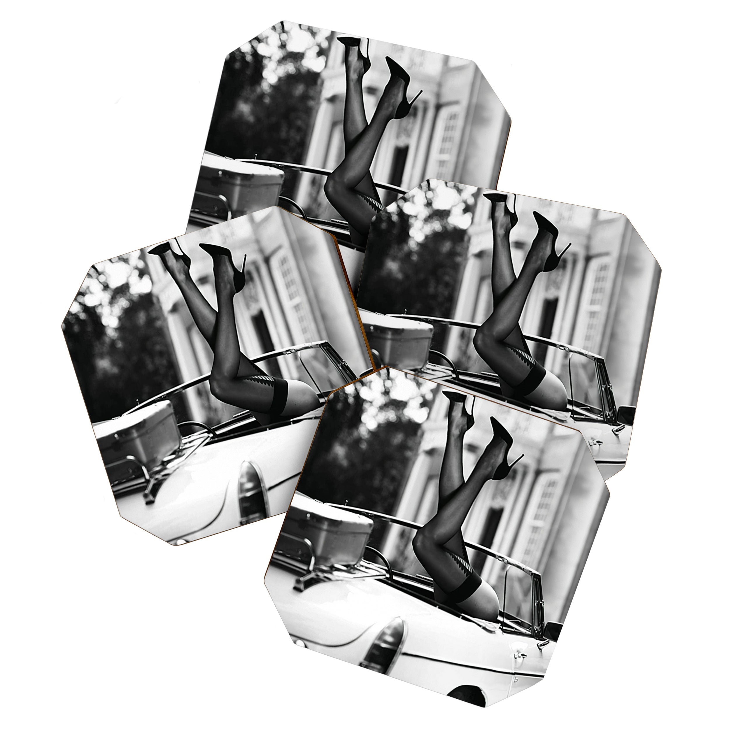 Head over heels stockings and lace high heel female model portrait black and white photograph - photography - photographs Coaster Gallery Image 1