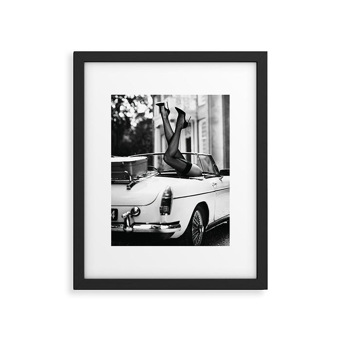 Head over heels stockings and lace high heel female model portrait black and white photograph - photography - photographs Framed Art Print Gallery Image 1