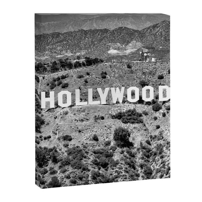 Hollywood Sign, Hollywood Hill, California landscape black and white photograph Canvas Print Gallery Image 1