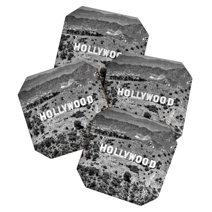 Hollywood Sign, Hollywood Hill, California landscape black and white photograph Coaster Gallery Image 1