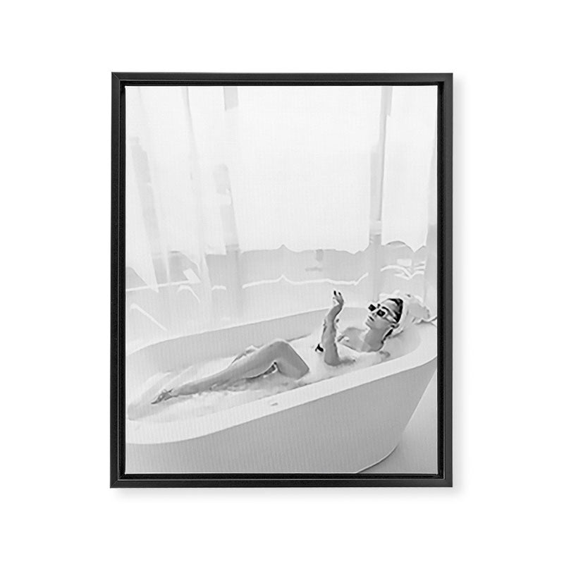 How to live, die, & stay cool in L.A. - Young woman in sunglasses taking a bath black and white photograph - photography - photographs Framed Canvas Print Gallery Image 6