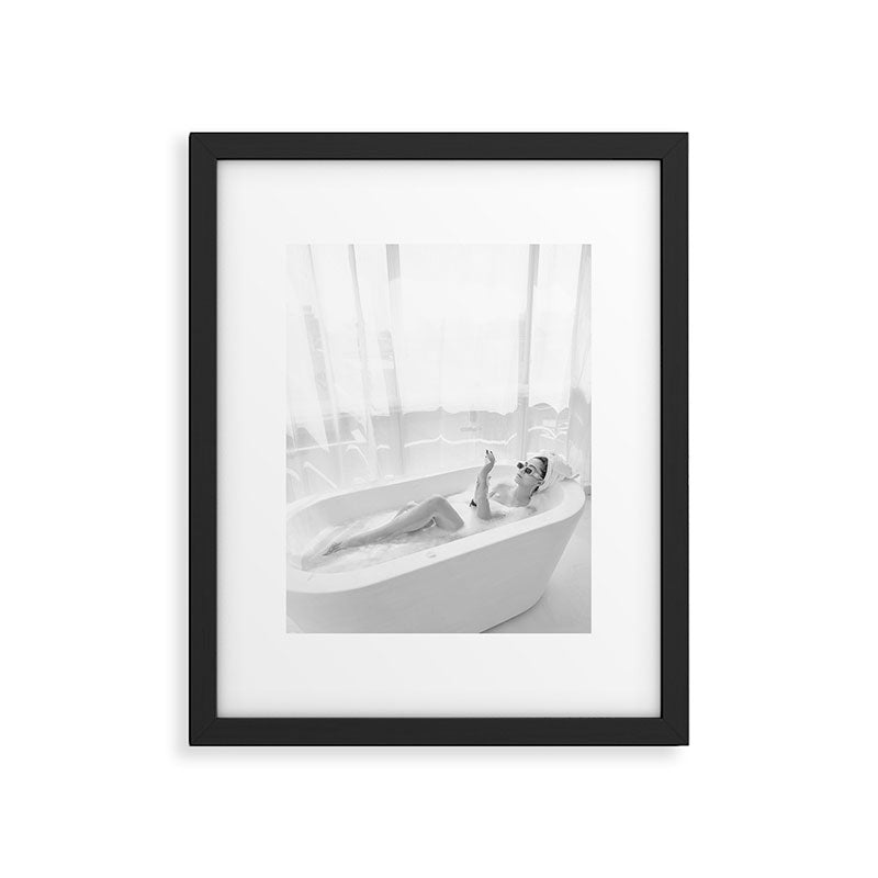 How to live, die, & stay cool in L.A. - Young woman in sunglasses taking a bath black and white photograph - photography - photographs Framed Art Print Gallery Image 5