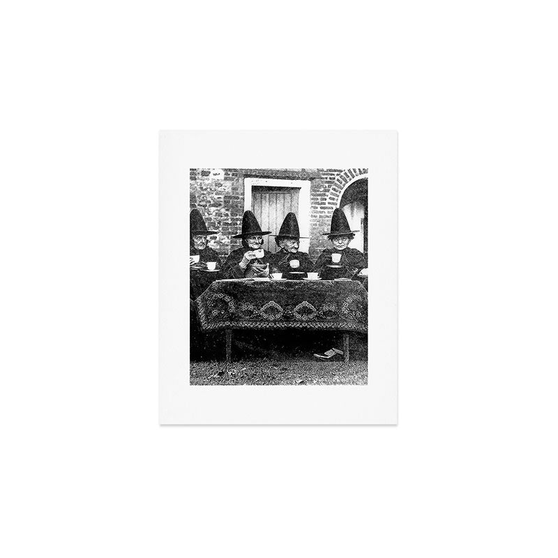 Humorous witches council of old ugly witches having tea and spells vintage black and white portrait photograph - photography - photographs Art Print Gallery Image 1