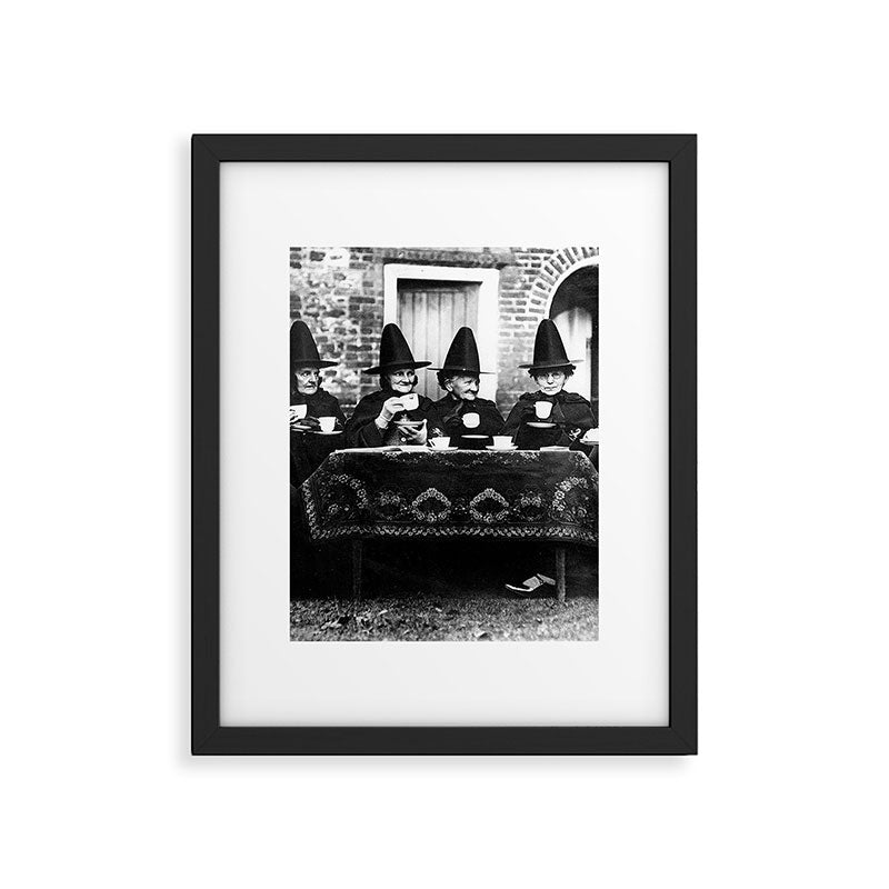 Humorous witches council of old ugly witches having tea and spells vintage black and white portrait photograph - photography - photographs Framed Art Print Gallery Image 5