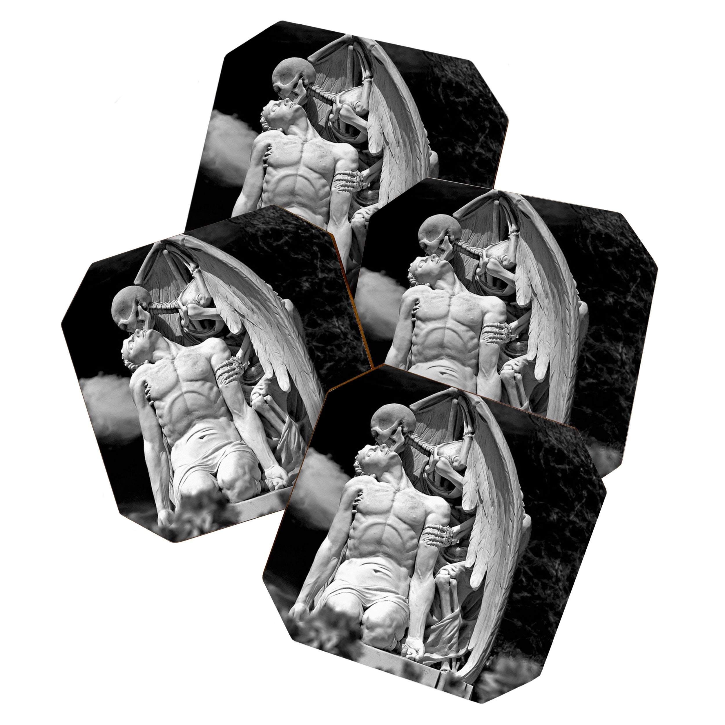 Kiss of Death, grave headstone winged angel of death marble sculpture and man Barcelona, Spain  Coaster Gallery Image 1