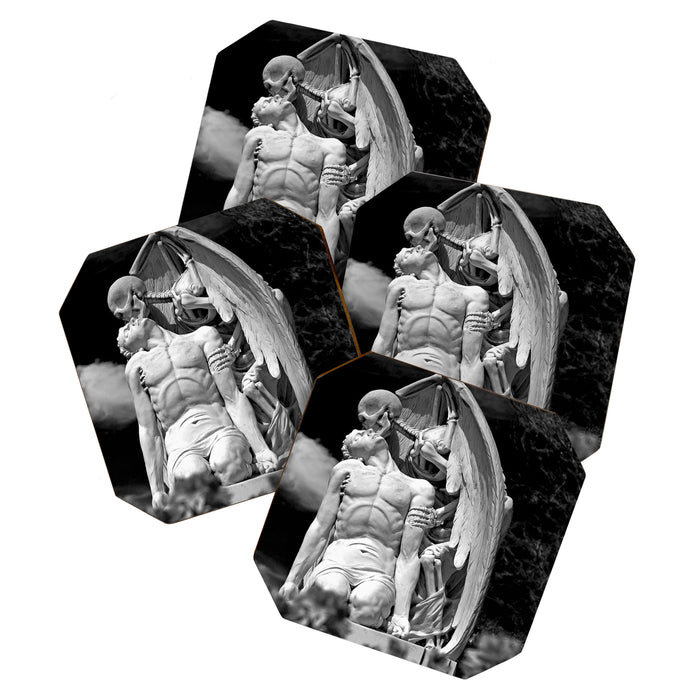 Kiss of Death, grave headstone winged angel of death marble sculpture and man Barcelona, Spain  Coaster Gallery Image 1