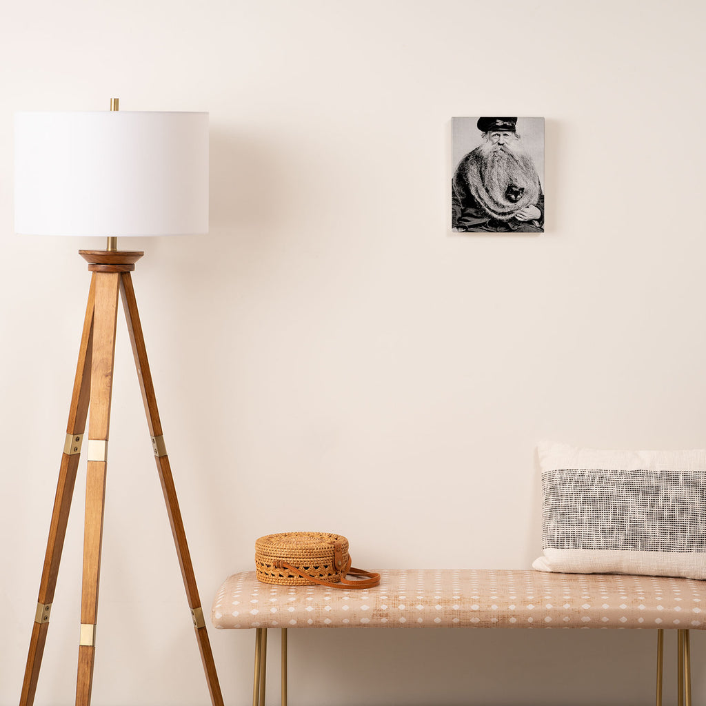 Kitten in the Beard of Old Man black and white photograph Canvas Print Gallery Image 2