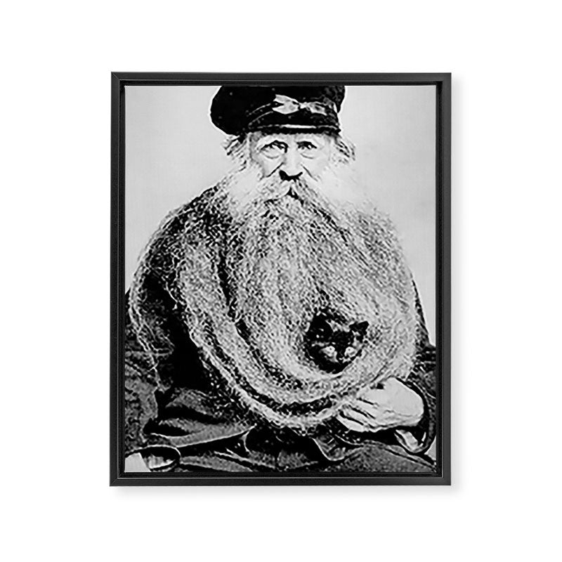 Kitten in the Beard of Old Man black and white photograph Framed Canvas Print Gallery Image 8