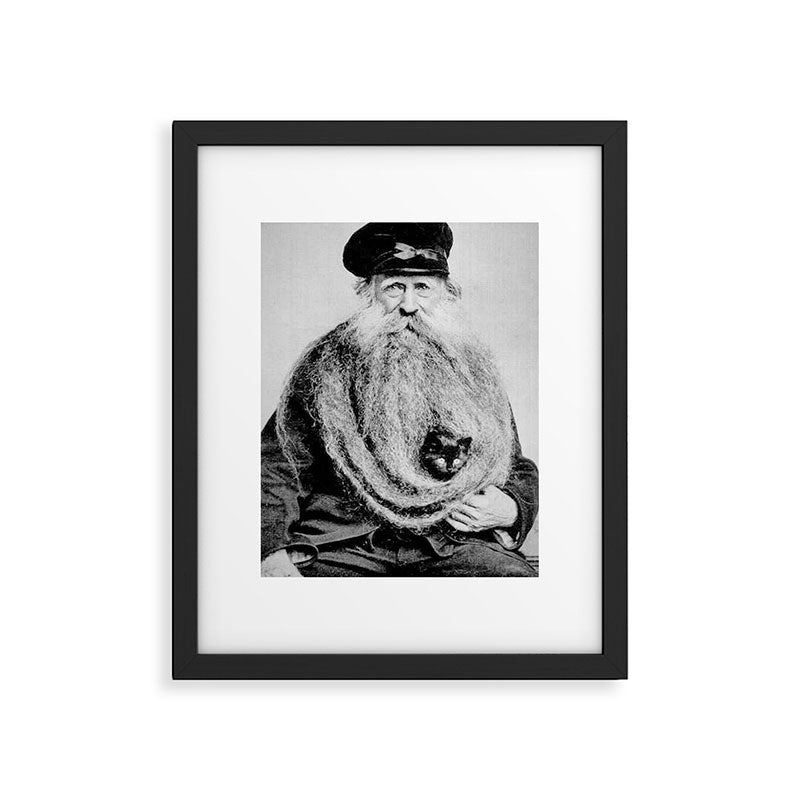 Kitten in the Beard of Old Man black and white photograph Framed Art Print Gallery Image 4