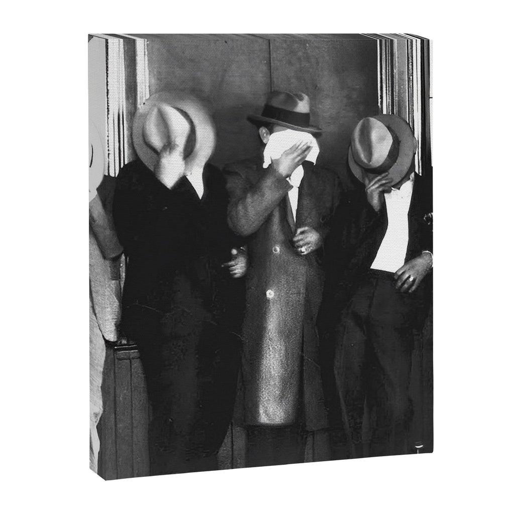 La cosa nostra arrest mug shot Sugar House Gang criminal mob bootleggers hiding faces behind hats black and white photgraph - photgraphy - photographs Canvas Print Gallery Image 6