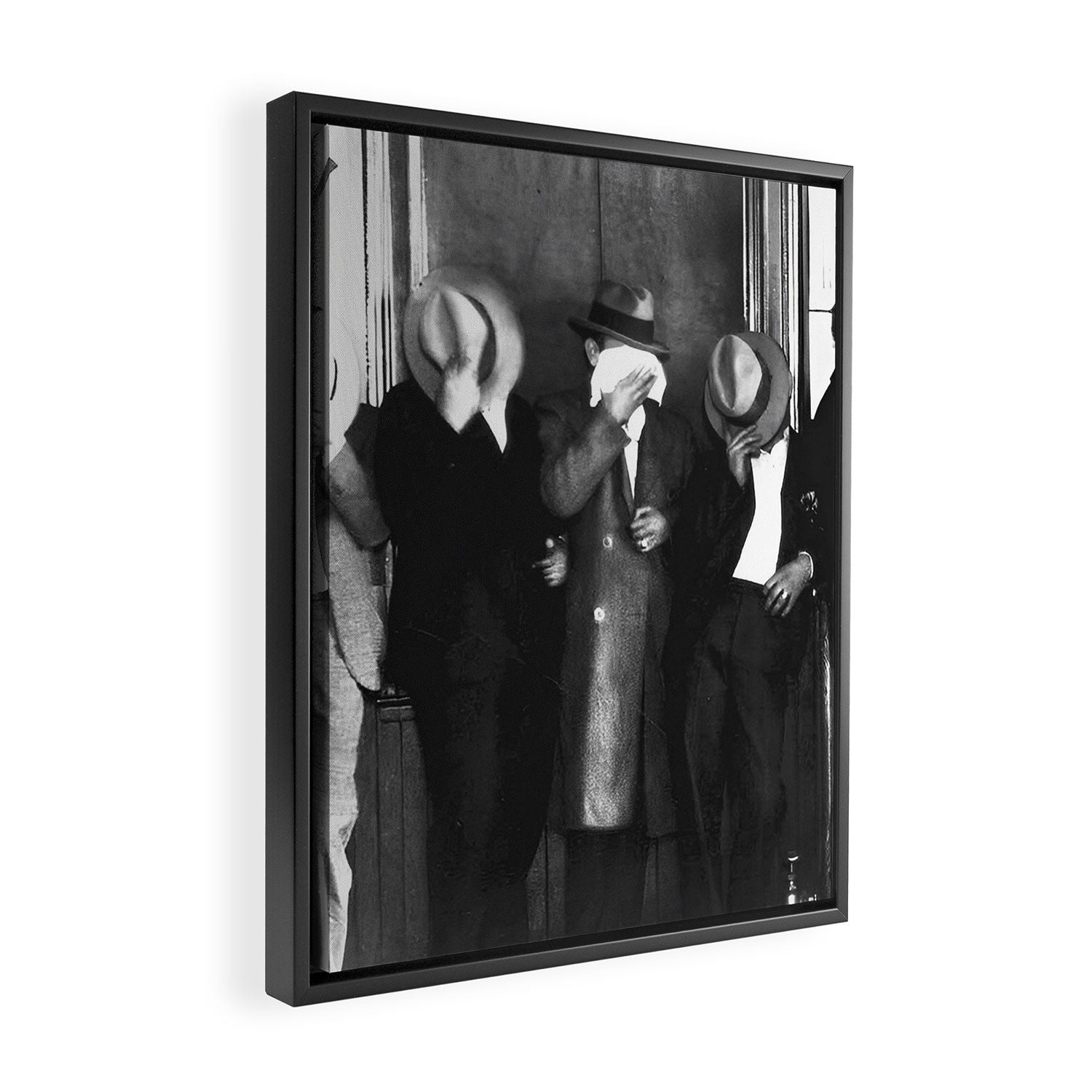 La cosa nostra arrest mug shot Sugar House Gang criminal mob bootleggers hiding faces behind hats black and white photgraph - photgraphy - photographs Framed Canvas Print Gallery Image 2