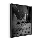 Let it all hang out; female portrait with candles in the bathtub black and white photograph - photography - photographs Framed Canvas Print Gallery Image 2