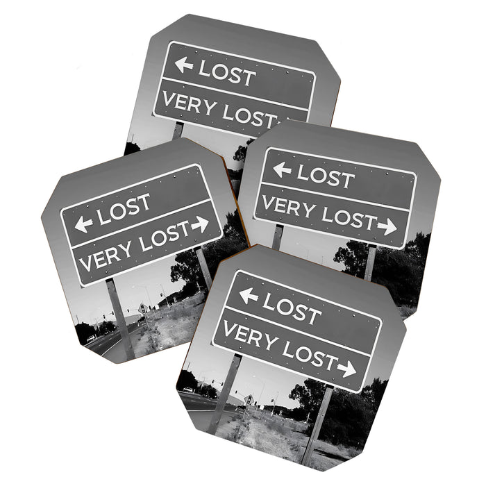 Lost; Very Lost funny roadsign humorous black and white quote photograph - photography - photographs Coaster Gallery Image 1