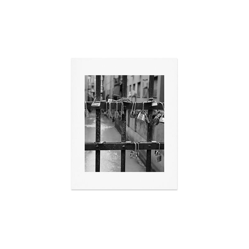 Love Locks on Canel Bridge, Bologna, Italy romantic black and white photography / photographs / photograph Art Print Gallery Image 1
