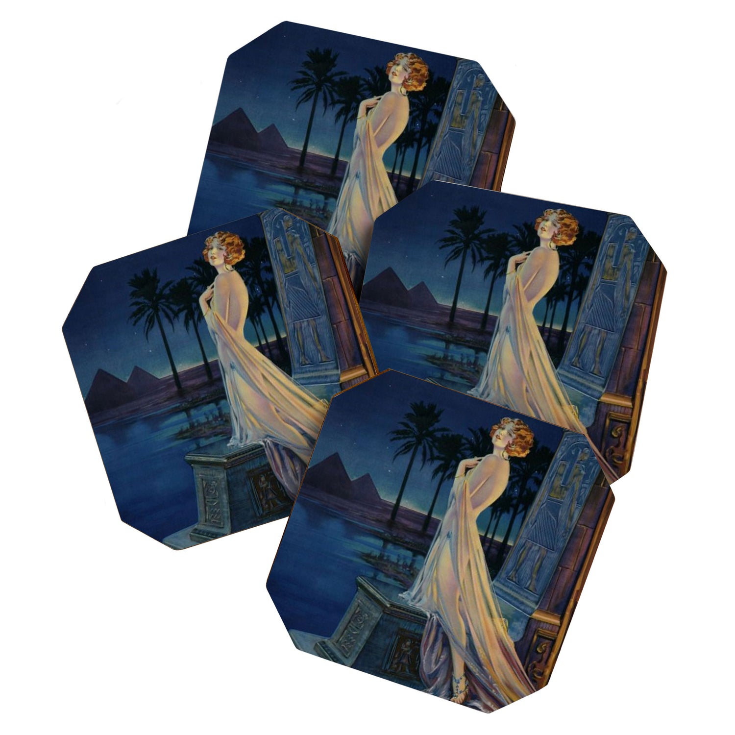 Melody of Ancient Egypt Art Deco romantic female figure by the River Nile painting by Henry Clive Coaster Gallery Image 1