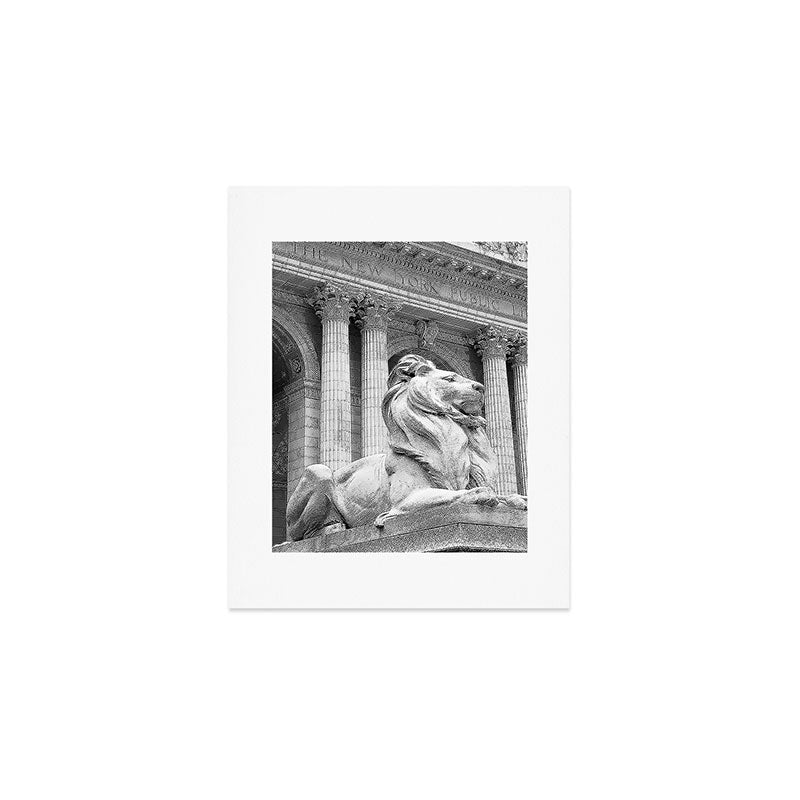 New York Public Library Lion and Facade New York City black and white photograph Art Print Gallery Image 1