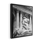 New York Public Library Lion and Facade New York City black and white photograph Framed Canvas Print Gallery Image 2
