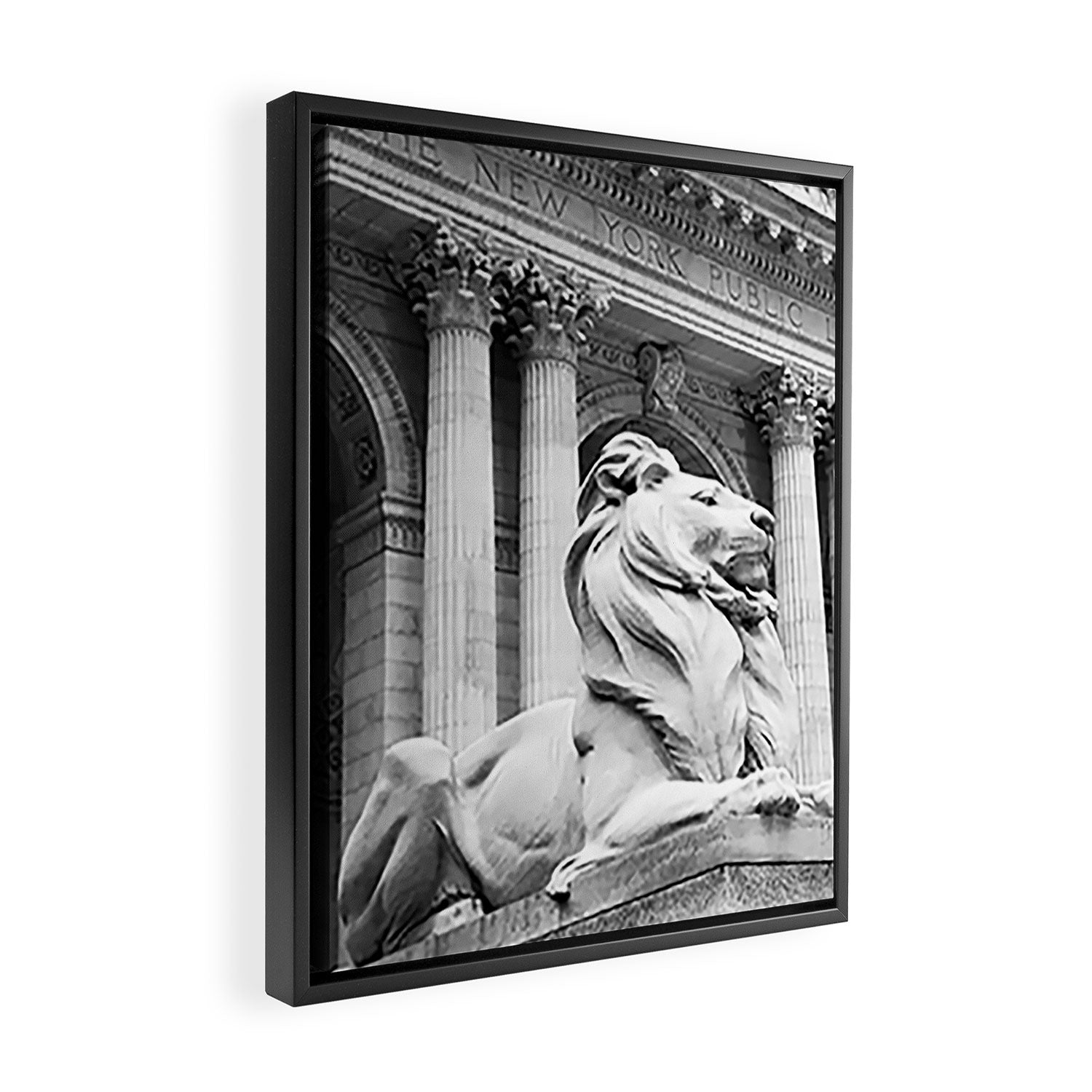 New York Public Library Lion and Facade New York City black and white photograph Framed Canvas Print Gallery Image 2