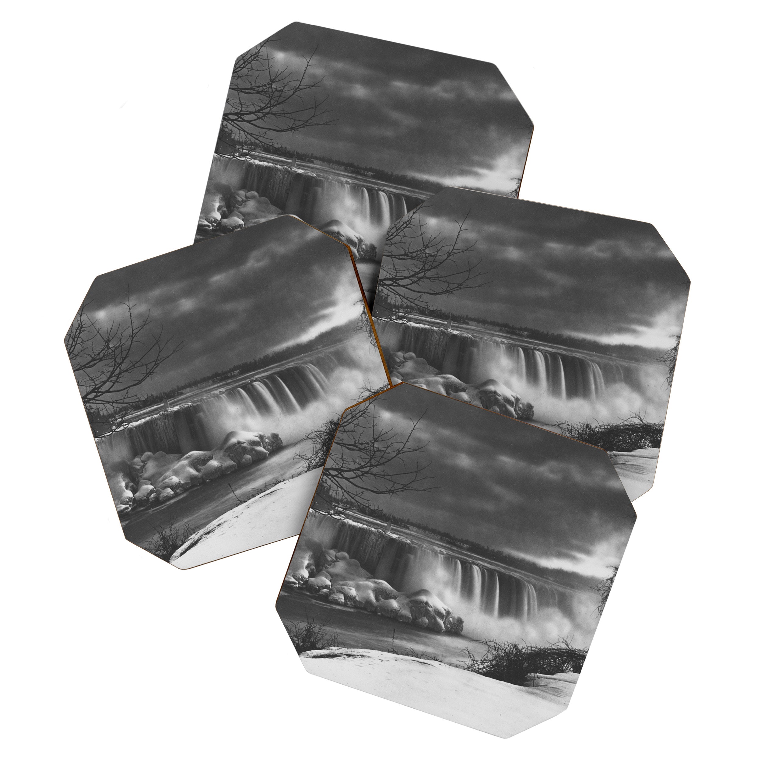 Niagara Falls, dark winter night after snowfall black and white photograph  by Alexander Henderson Coaster Gallery Image 1