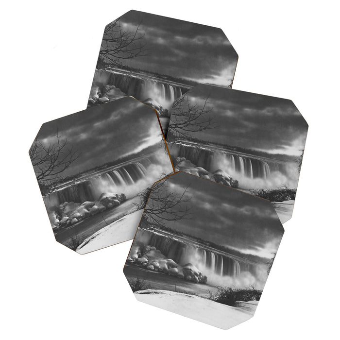 Niagara Falls, dark winter night after snowfall black and white photograph  by Alexander Henderson Coaster Gallery Image 1